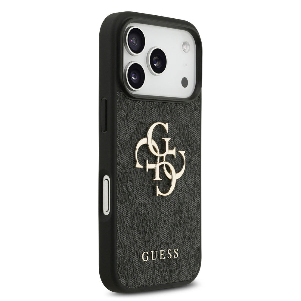 Guess iPhone 17 Pro Back Cover hoesje - 4G - Big Metal Logo - Gold Edge - Zwart-Hoesjes-Ilumina Benelux