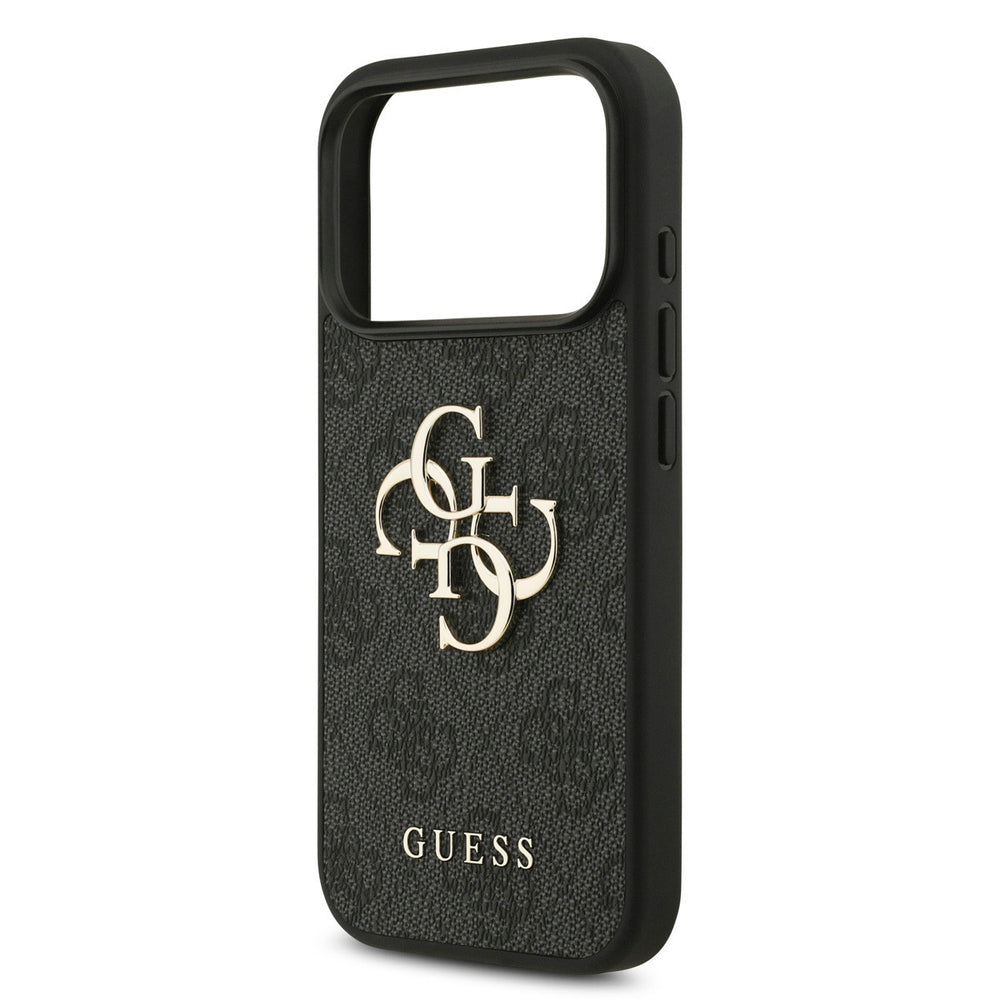 Guess iPhone 17 Pro Back Cover hoesje - 4G - Big Metal Logo - Gold Edge - Zwart-Hoesjes-Ilumina Benelux