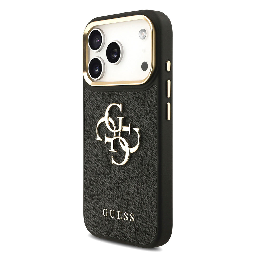 Guess iPhone 17 Pro Back Cover hoesje - Big Metal Logo - Gold Edge - Zwart-Hoesjes-Ilumina Benelux