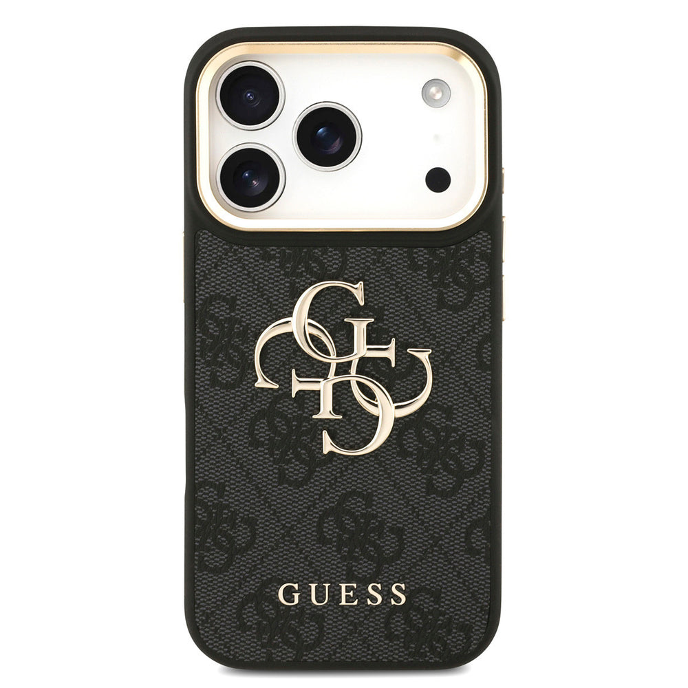 Guess iPhone 17 Pro Back Cover hoesje - Big Metal Logo - Gold Edge - Zwart-Hoesjes-Ilumina Benelux