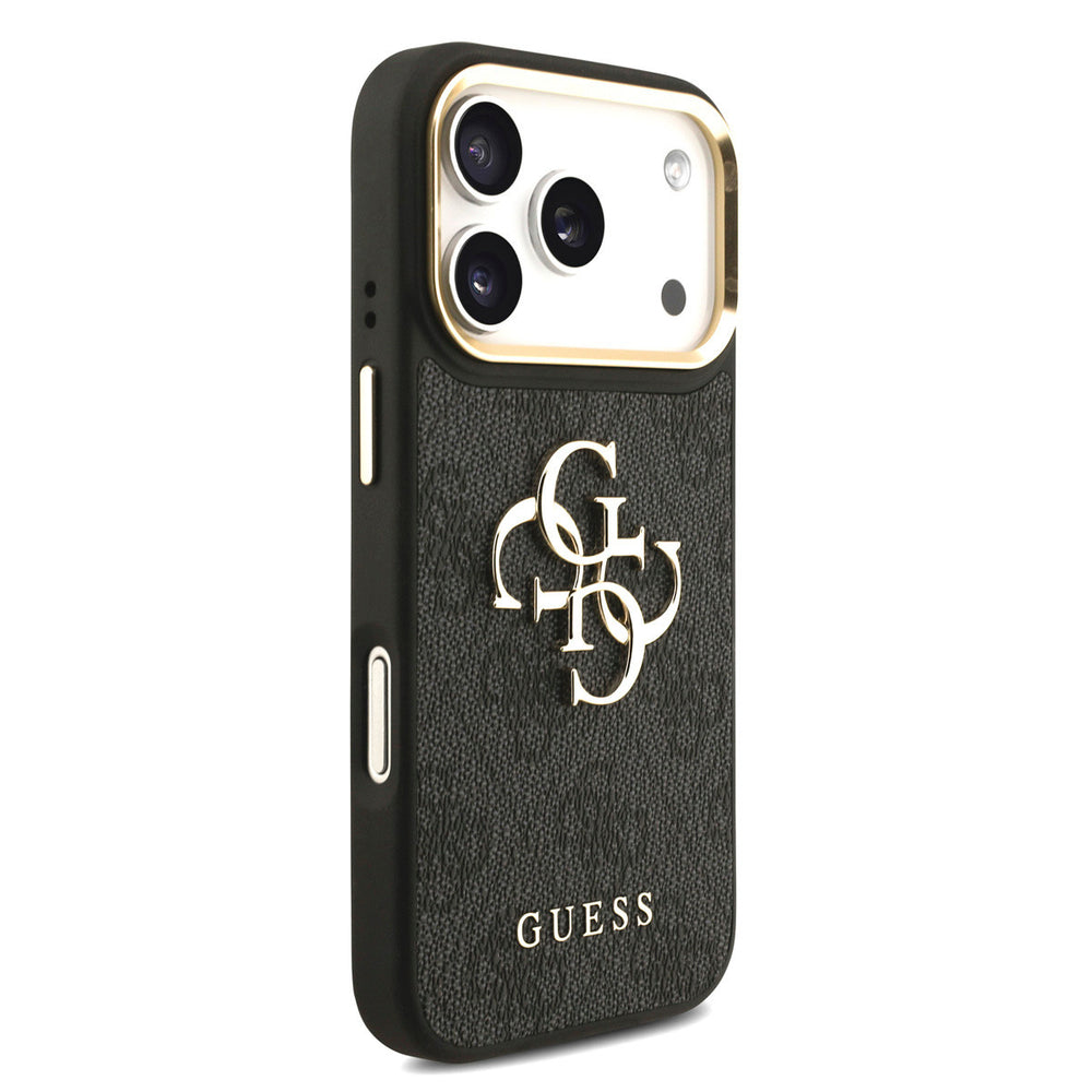 Guess iPhone 17 Pro Back Cover hoesje - Big Metal Logo - Gold Edge - Zwart-Hoesjes-Ilumina Benelux