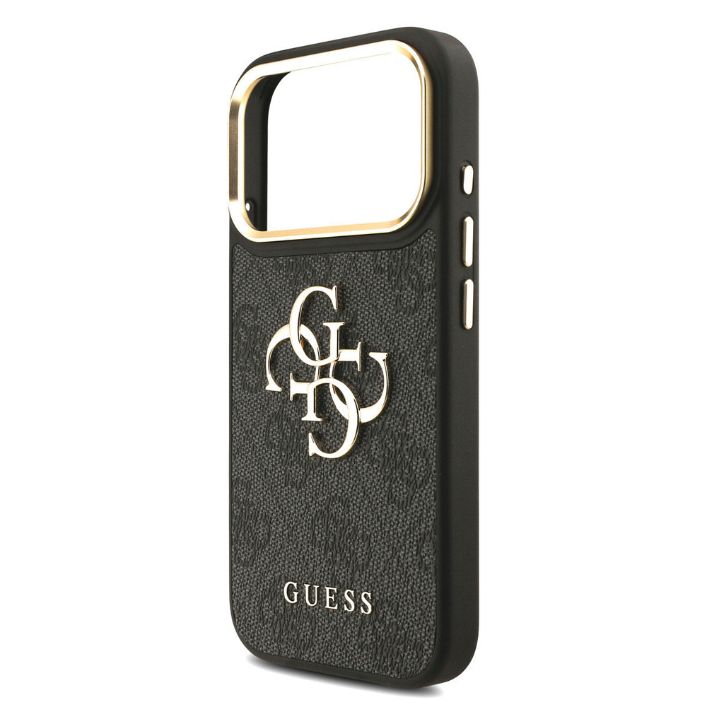 Guess iPhone 17 Pro Back Cover hoesje - Big Metal Logo - Gold Edge - Zwart-Hoesjes-Ilumina Benelux