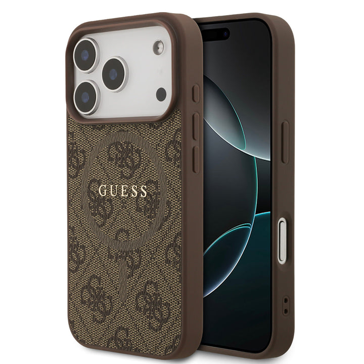 Guess iPhone 17 Pro Back Cover hoesje - Magsafe PU Leather - 4G Classic - Bruin-Hoesjes-Ilumina Benelux