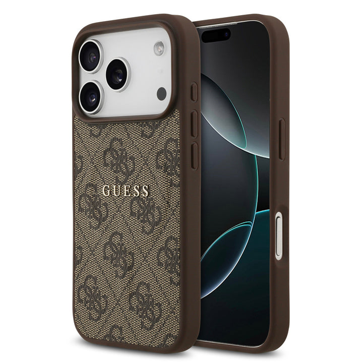 Guess iPhone 17 Pro Back Cover hoesje - Magsafe PU Leather - 4G Classic Logo - Bruin-Hoesjes-Ilumina Benelux