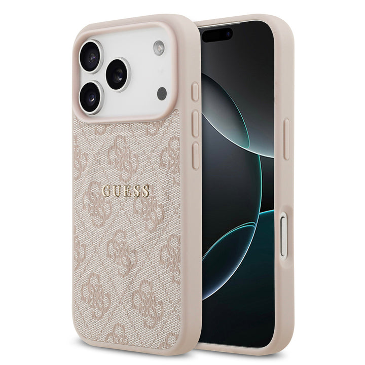 Guess iPhone 17 Pro Back Cover hoesje - Magsafe PU Leather - 4G Classic Logo - Roze-Hoesjes-Ilumina Benelux