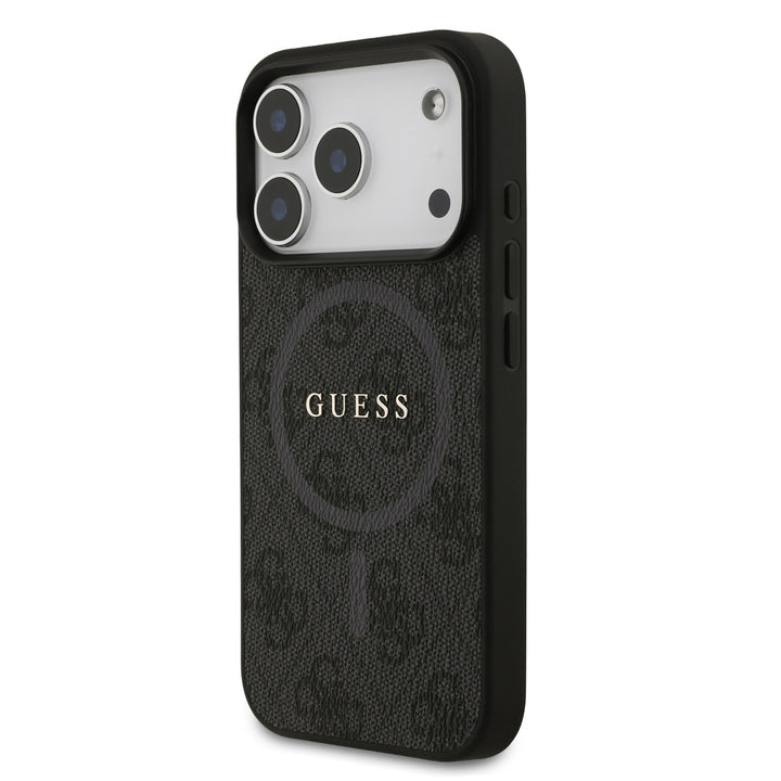 Guess iPhone 17 Pro Back Cover hoesje - Magsafe PU Leather - 4G Classic Logo - Zwart-Hoesjes-Ilumina Benelux