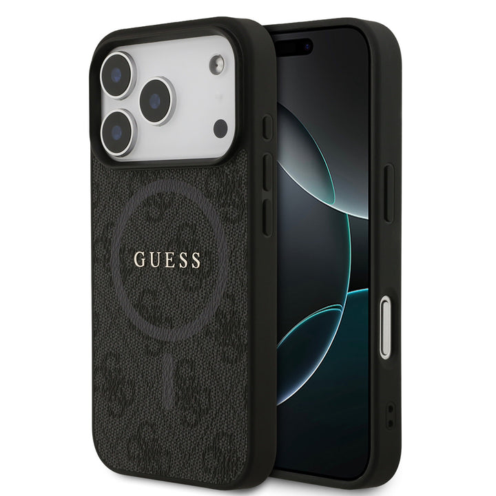 Guess iPhone 17 Pro Back Cover hoesje - Magsafe PU Leather - 4G Classic Logo - Zwart-Hoesjes-Ilumina Benelux