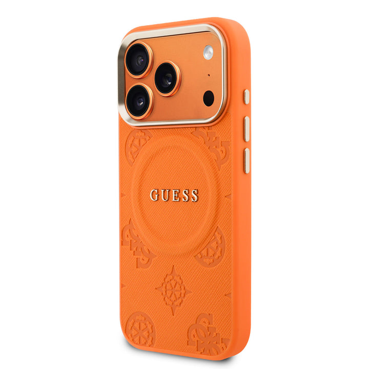 Guess iPhone 17 Pro Back Cover hoesje - Magsafe - PU Leather Peony - Oranje-Hoesjes-Ilumina Benelux