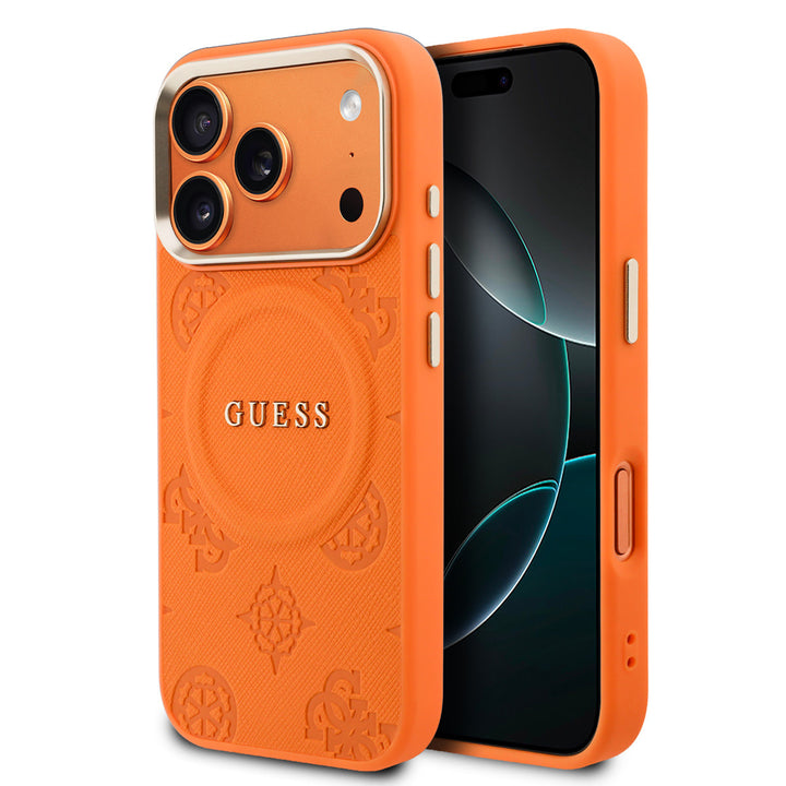 Guess iPhone 17 Pro Back Cover hoesje - Magsafe - PU Leather Peony - Oranje-Hoesjes-Ilumina Benelux
