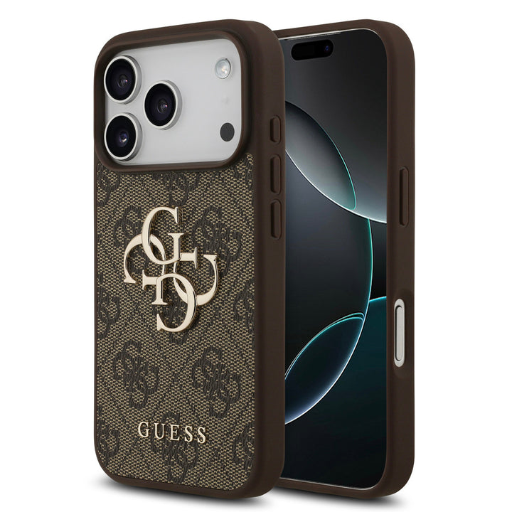 Guess iPhone 17 Pro Backcover hoesje - 4G - Big Metal Logo - Bruin-Hoesjes-Ilumina Benelux