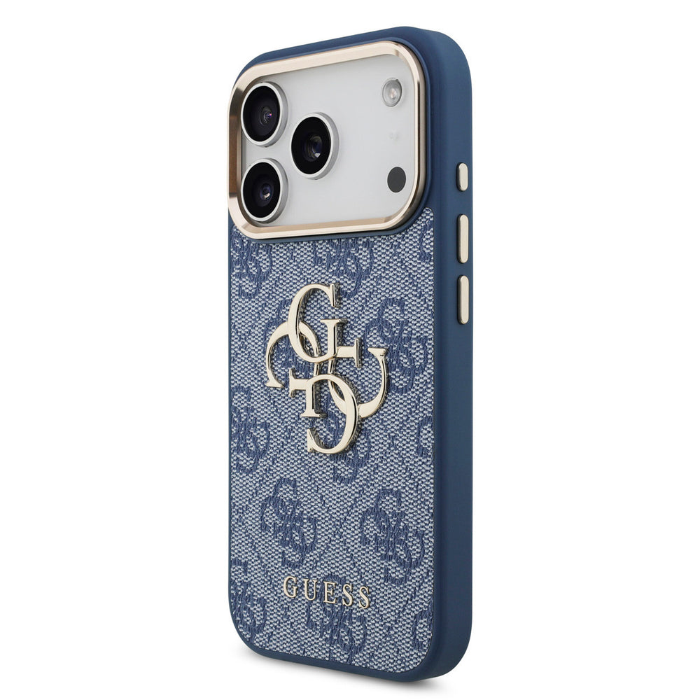 Guess iPhone 17 Pro Backcover hoesje - 4G - Big Metal Logo - Gold Edge - Blauw-Hoesjes-Ilumina Benelux