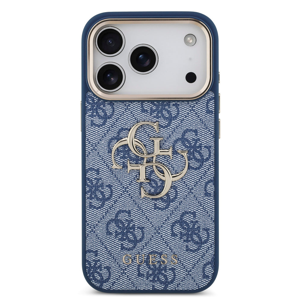 Guess iPhone 17 Pro Backcover hoesje - 4G - Big Metal Logo - Gold Edge - Blauw-Hoesjes-Ilumina Benelux