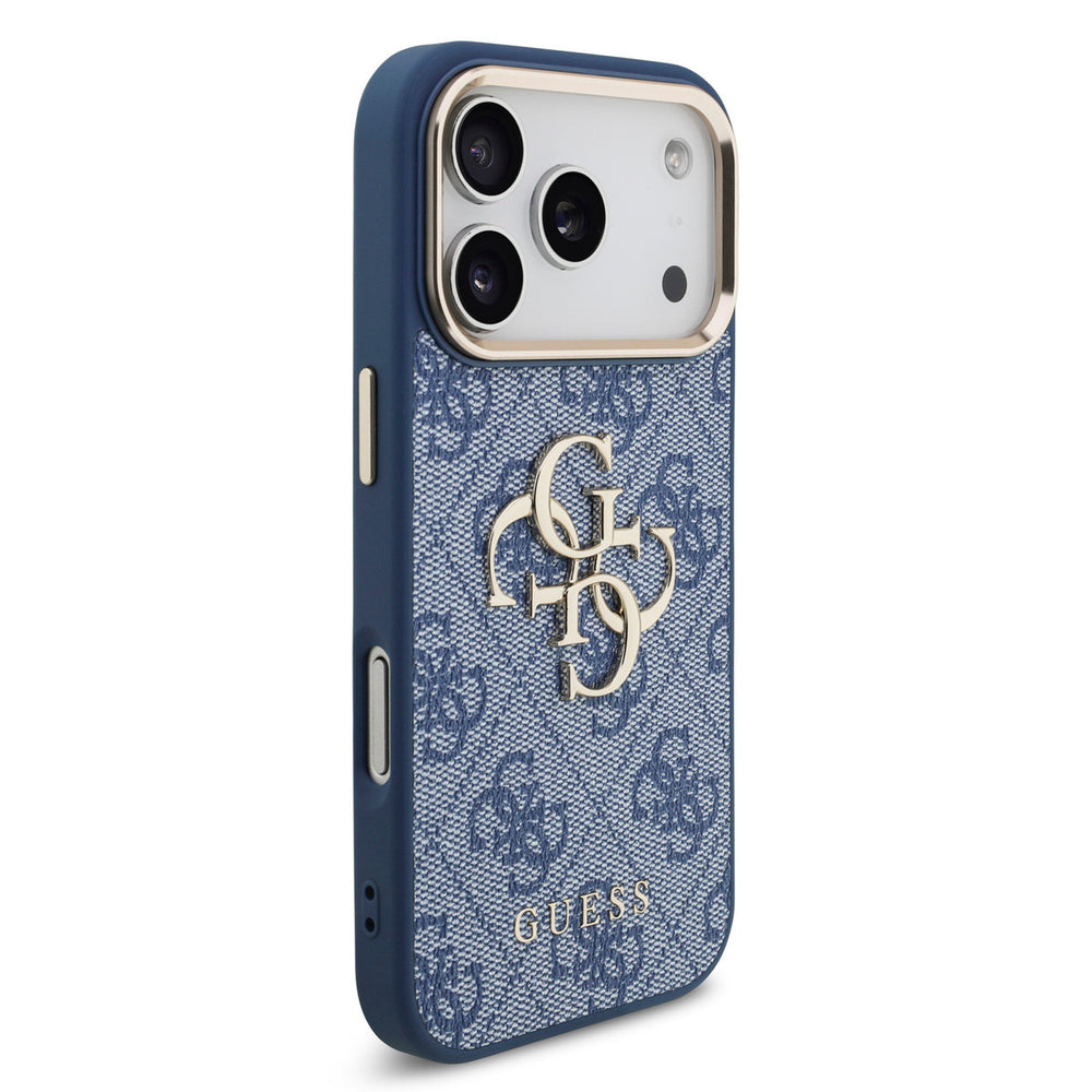 Guess iPhone 17 Pro Backcover hoesje - 4G - Big Metal Logo - Gold Edge - Blauw-Hoesjes-Ilumina Benelux