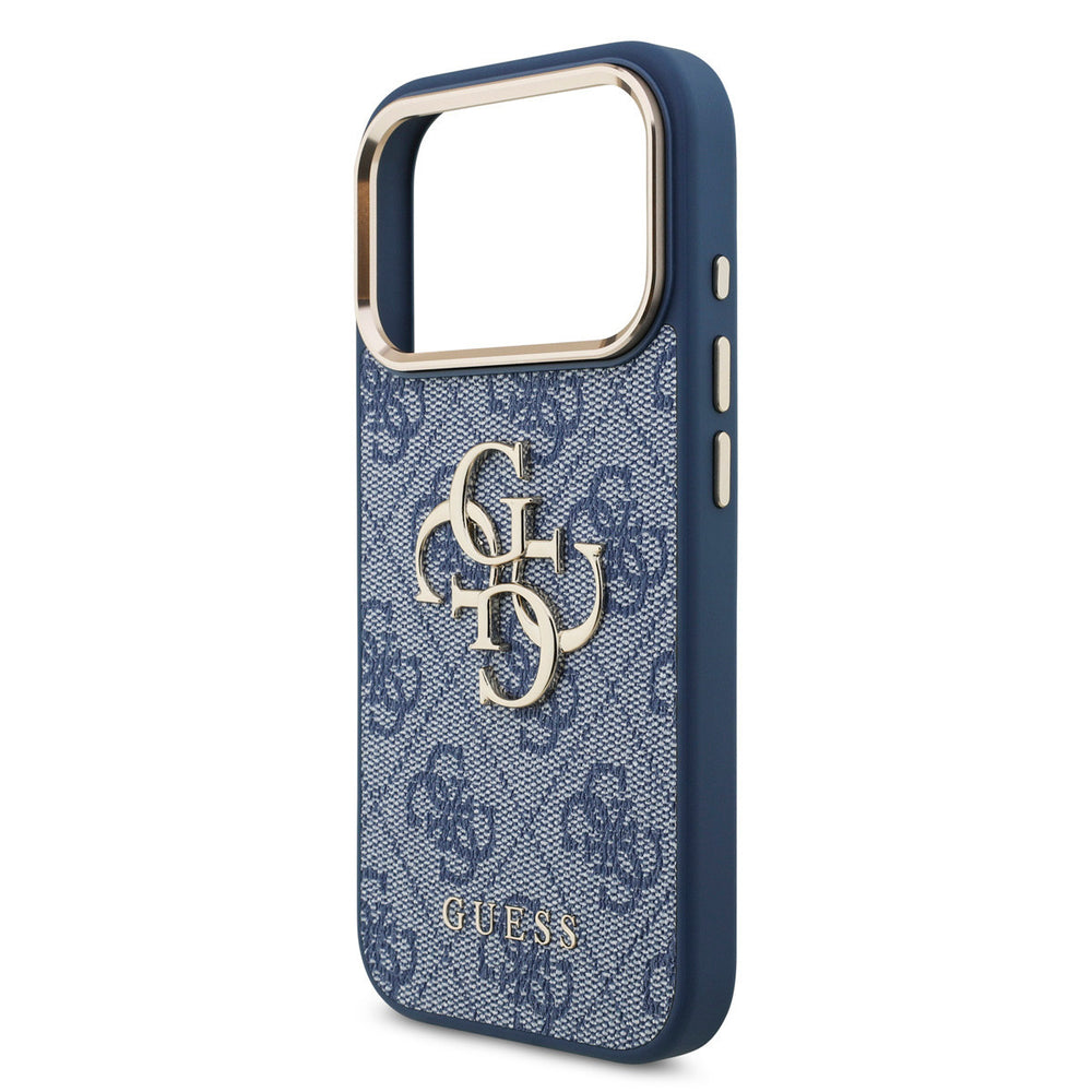 Guess iPhone 17 Pro Backcover hoesje - 4G - Big Metal Logo - Gold Edge - Blauw-Hoesjes-Ilumina Benelux