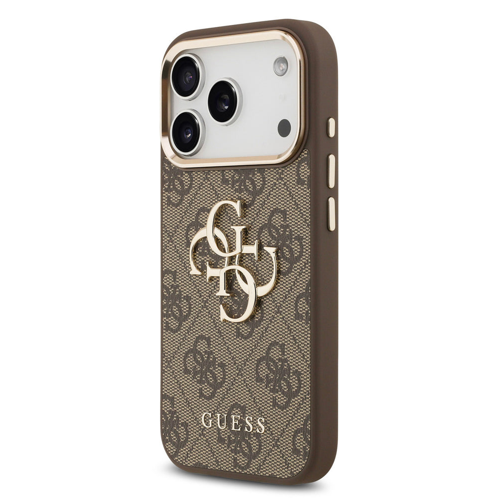 Guess iPhone 17 Pro Backcover hoesje - 4G - Big Metal Logo - Gold Edge - Bruin-Hoesjes-Ilumina Benelux