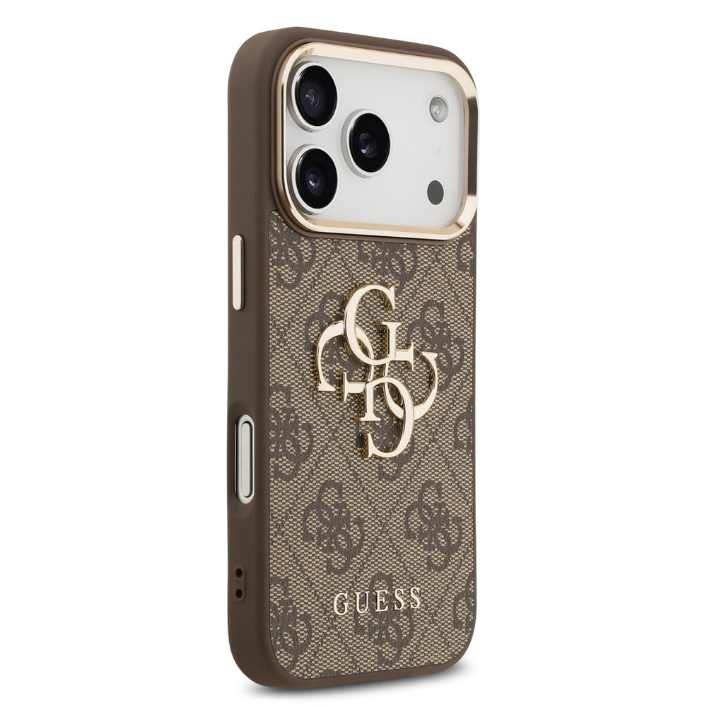 Guess iPhone 17 Pro Backcover hoesje - 4G - Big Metal Logo - Gold Edge - Bruin-Hoesjes-Ilumina Benelux