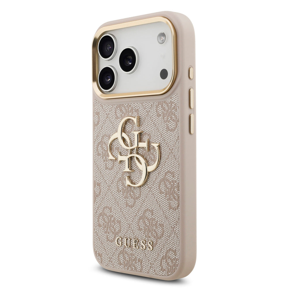 Guess iPhone 17 Pro Backcover hoesje - 4G - Big Metal Logo - Gold Edge - Roze-Hoesjes-Ilumina Benelux