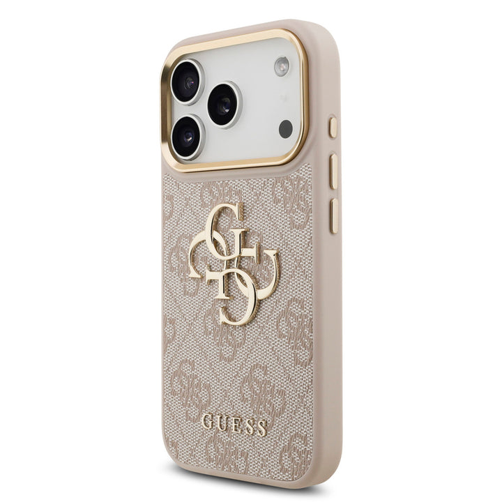 Guess iPhone 17 Pro Backcover hoesje - 4G - Big Metal Logo - Gold Edge - Roze-Hoesjes-Ilumina Benelux