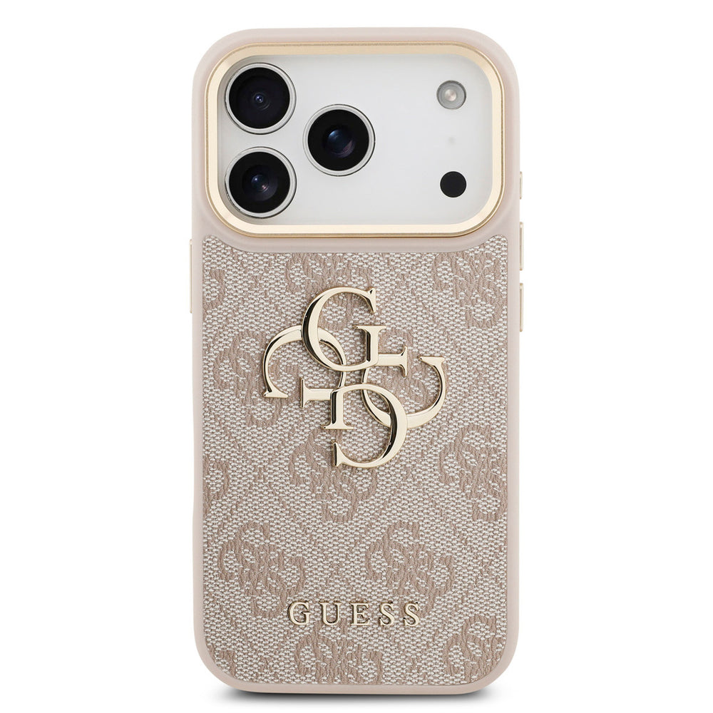 Guess iPhone 17 Pro Backcover hoesje - 4G - Big Metal Logo - Gold Edge - Roze-Hoesjes-Ilumina Benelux