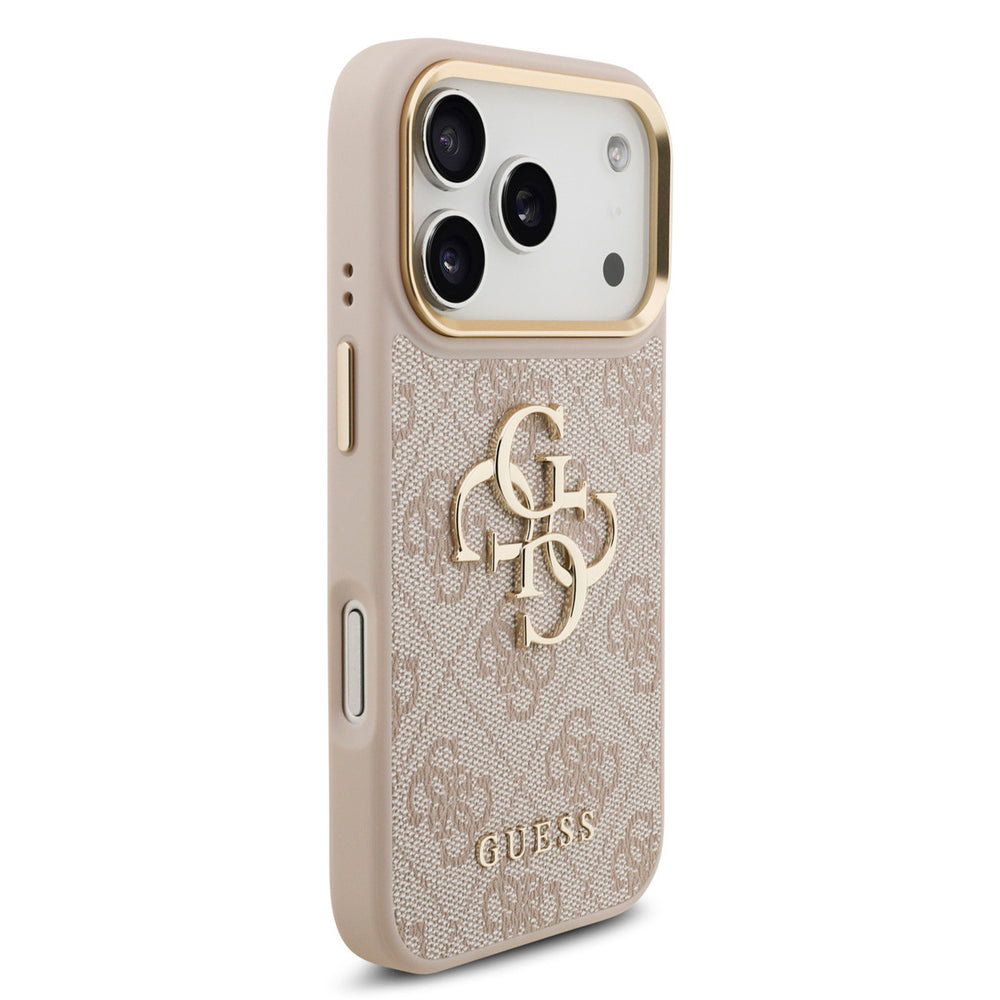 Guess iPhone 17 Pro Backcover hoesje - 4G - Big Metal Logo - Gold Edge - Roze-Hoesjes-Ilumina Benelux