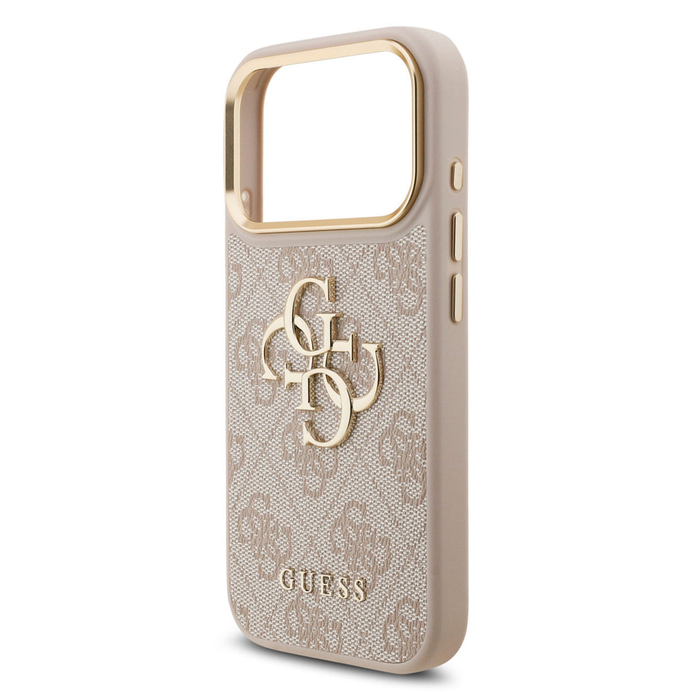 Guess iPhone 17 Pro Backcover hoesje - 4G - Big Metal Logo - Gold Edge - Roze-Hoesjes-Ilumina Benelux