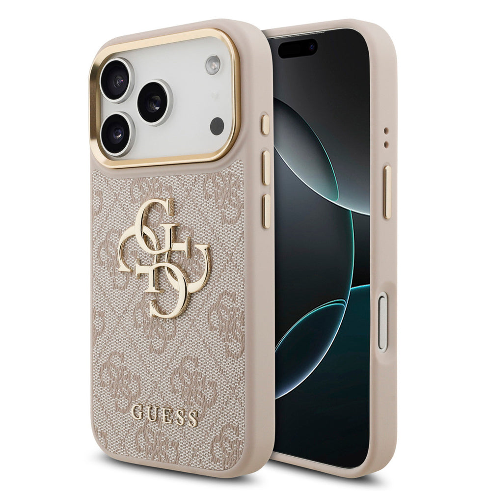 Guess iPhone 17 Pro Backcover hoesje - 4G - Big Metal Logo - Gold Edge - Roze-Hoesjes-Ilumina Benelux