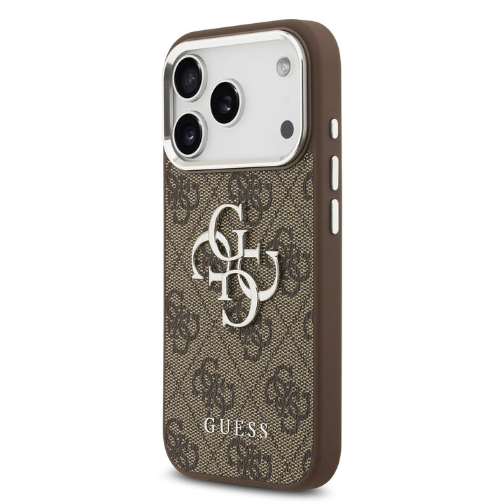 Guess iPhone 17 Pro Backcover hoesje - 4G - Big Metal Logo - Silver Edge - Bruin-Hoesjes-Ilumina Benelux