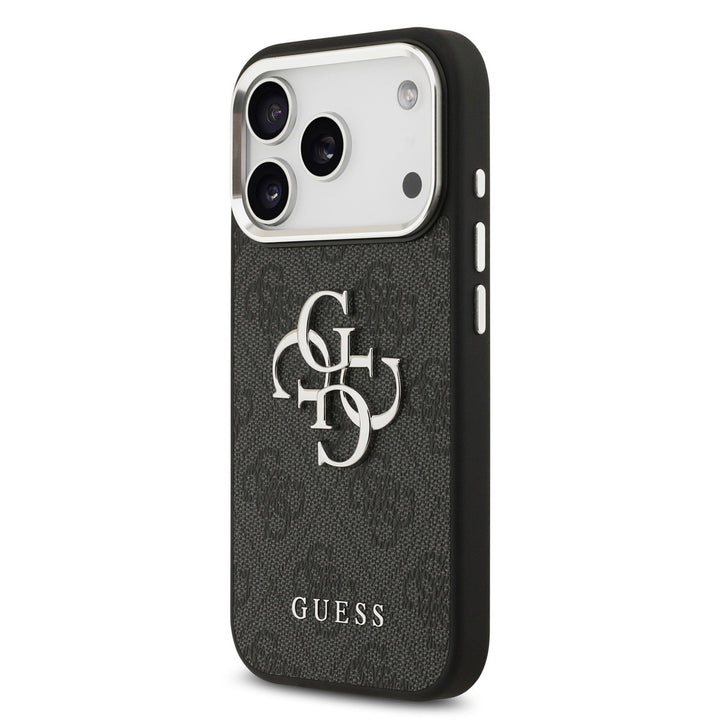 Guess iPhone 17 Pro Backcover hoesje - 4G - Big Metal Logo - Silver Edge - Zwart-Hoesjes-Ilumina Benelux