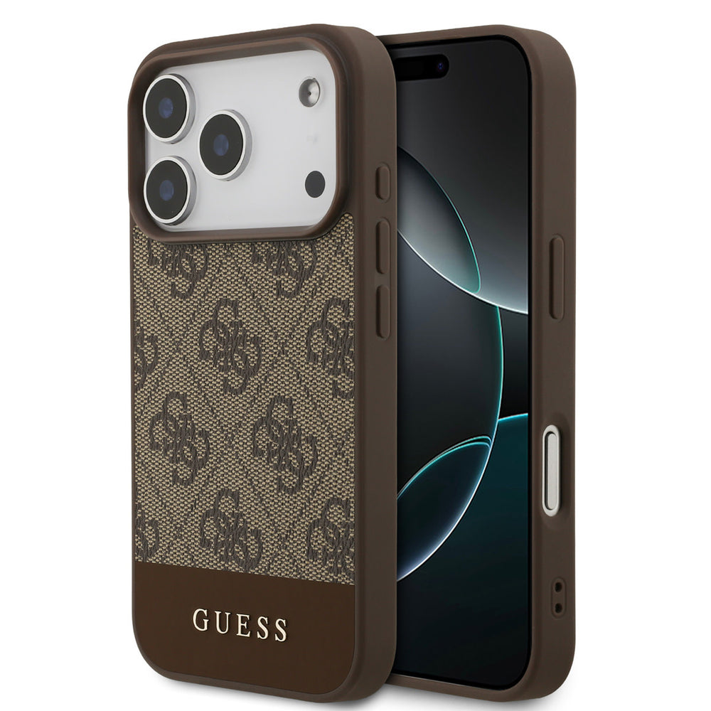 Guess iPhone 17 Pro Backcover hoesje - 4G Bottom Stripe - Bruin-Hoesjes-Ilumina Benelux