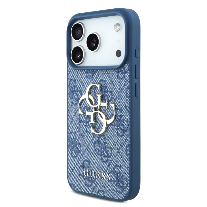 Guess iPhone 17 Pro Backcover hoesje - 4G With Pearl Strap - Big Metal Logo - Blauw-Hoesjes-Ilumina Benelux