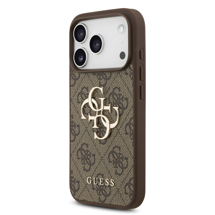 Guess iPhone 17 Pro Backcover hoesje - 4G With Pearl Strap - Big Metal Logo - Bruin-Hoesjes-Ilumina Benelux