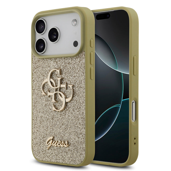 Guess iPhone 17 Pro Backcover hoesje - Big 4G - Fixed Glitter - Goud-Hoesjes-Ilumina Benelux