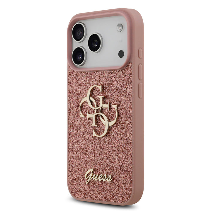 Guess iPhone 17 Pro Backcover hoesje - Big 4G - Fixed Glitter - Roze-Hoesjes-Ilumina Benelux