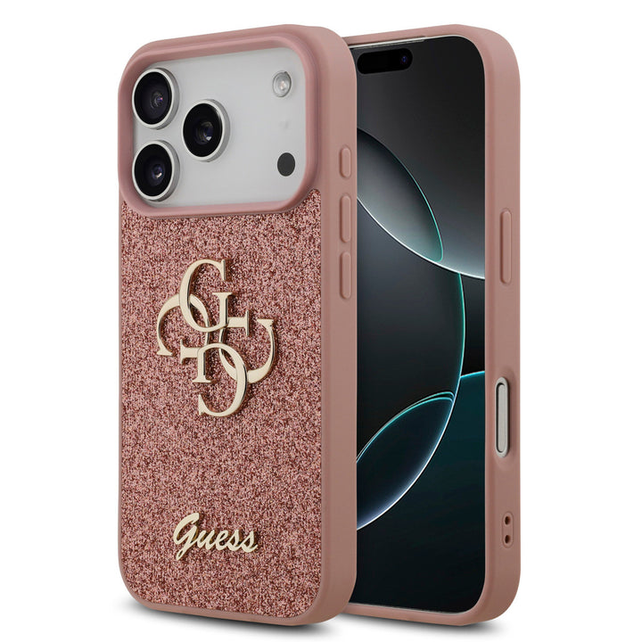 Guess iPhone 17 Pro Backcover hoesje - Big 4G - Fixed Glitter - Roze-Hoesjes-Ilumina Benelux
