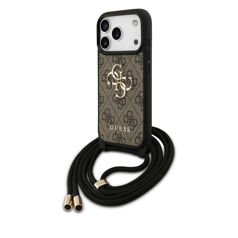 Guess iPhone 17 Pro Backcover hoesje - Crossbody 4G Big Logo - Cord Strap - Bruin-Hoesjes-Ilumina Benelux
