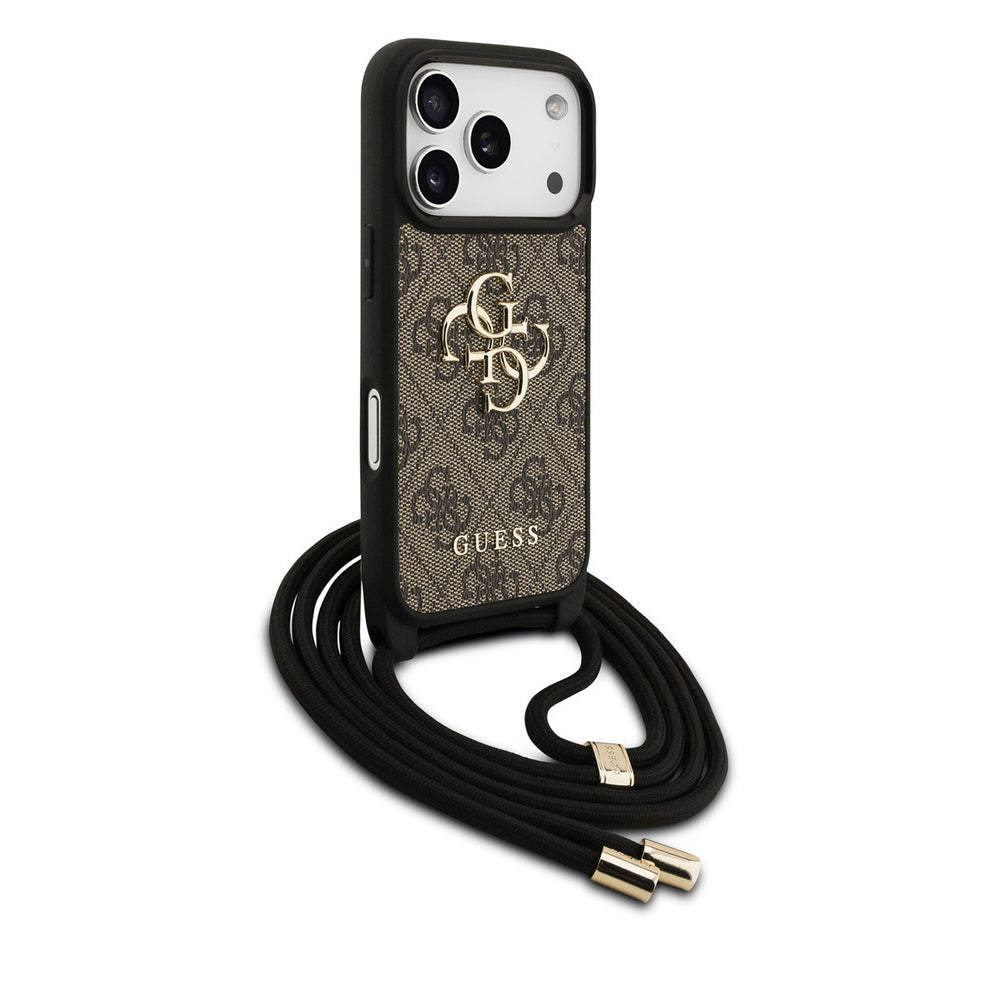 Guess iPhone 17 Pro Backcover hoesje - Crossbody 4G Big Logo - Cord Strap - Bruin-Hoesjes-Ilumina Benelux