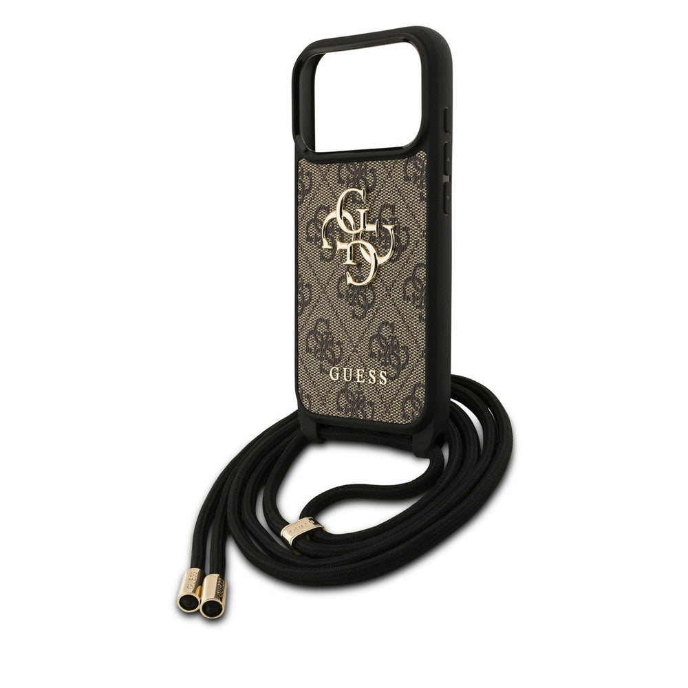 Guess iPhone 17 Pro Backcover hoesje - Crossbody 4G Big Logo - Cord Strap - Bruin-Hoesjes-Ilumina Benelux