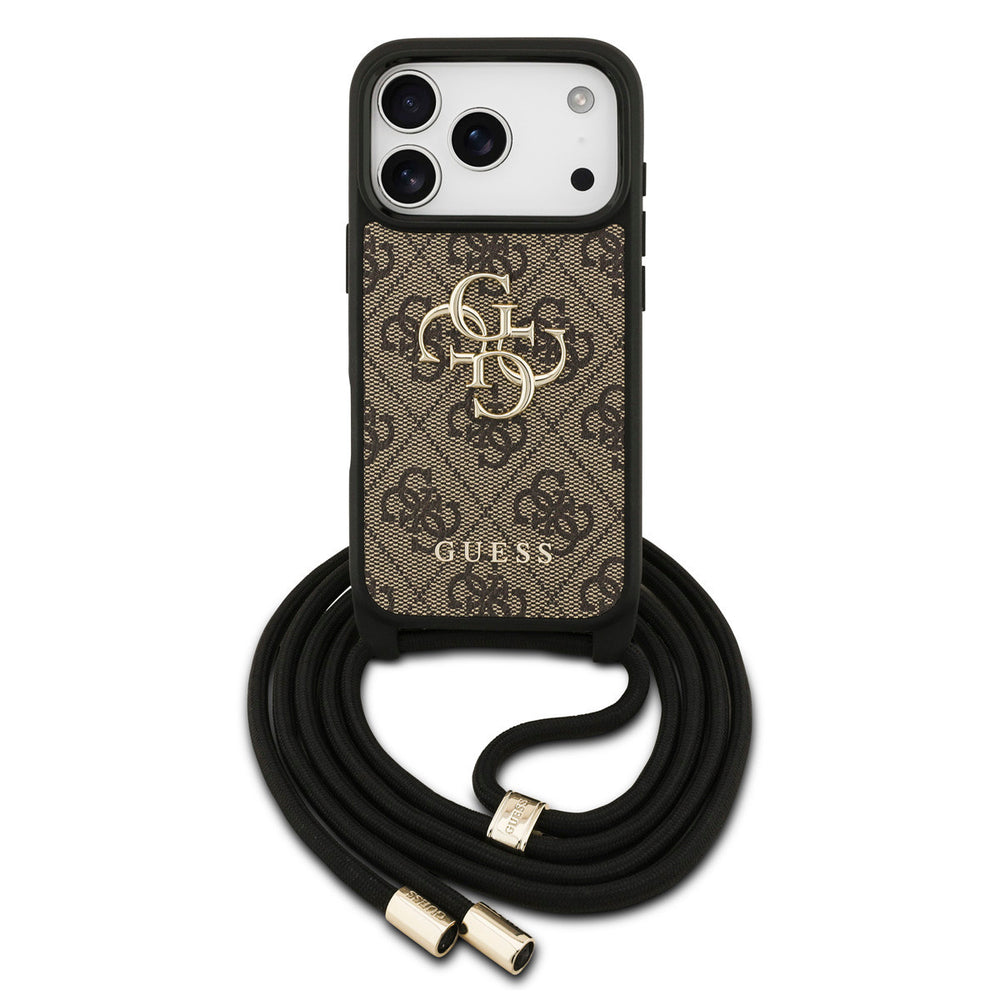 Guess iPhone 17 Pro Backcover hoesje - Crossbody 4G Big Logo - Cord Strap - Bruin-Hoesjes-Ilumina Benelux