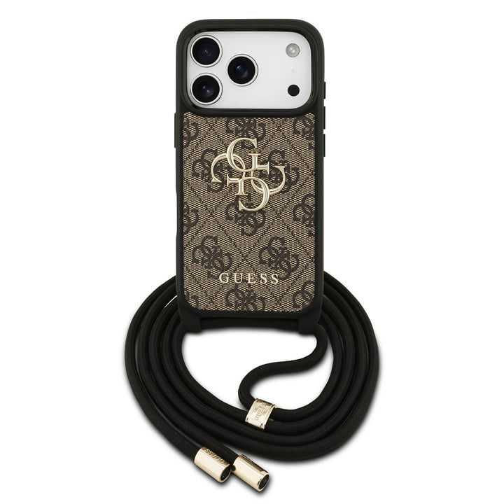 Guess iPhone 17 Pro Backcover hoesje - Crossbody 4G Big Logo - Cord Strap - Bruin-Hoesjes-Ilumina Benelux