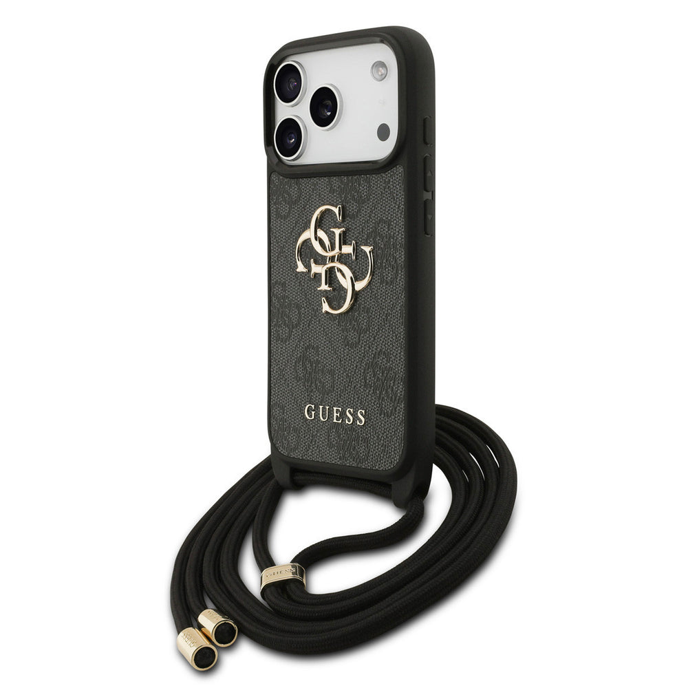 Guess iPhone 17 Pro Backcover hoesje - Crossbody 4G Big Logo - Cord Strap - Zwart-Hoesjes-Ilumina Benelux