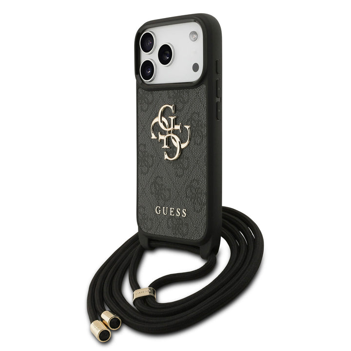 Guess iPhone 17 Pro Backcover hoesje - Crossbody 4G Big Logo - Cord Strap - Zwart-Hoesjes-Ilumina Benelux