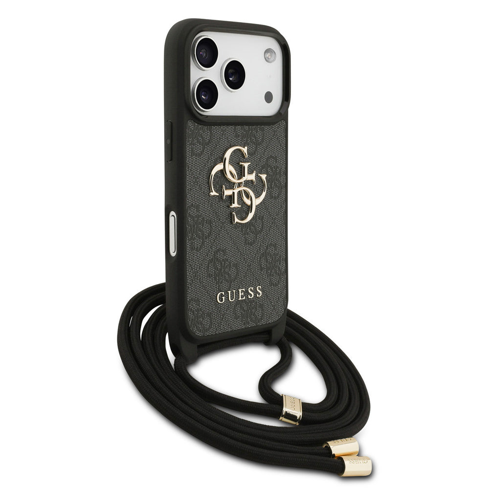Guess iPhone 17 Pro Backcover hoesje - Crossbody 4G Big Logo - Cord Strap - Zwart-Hoesjes-Ilumina Benelux