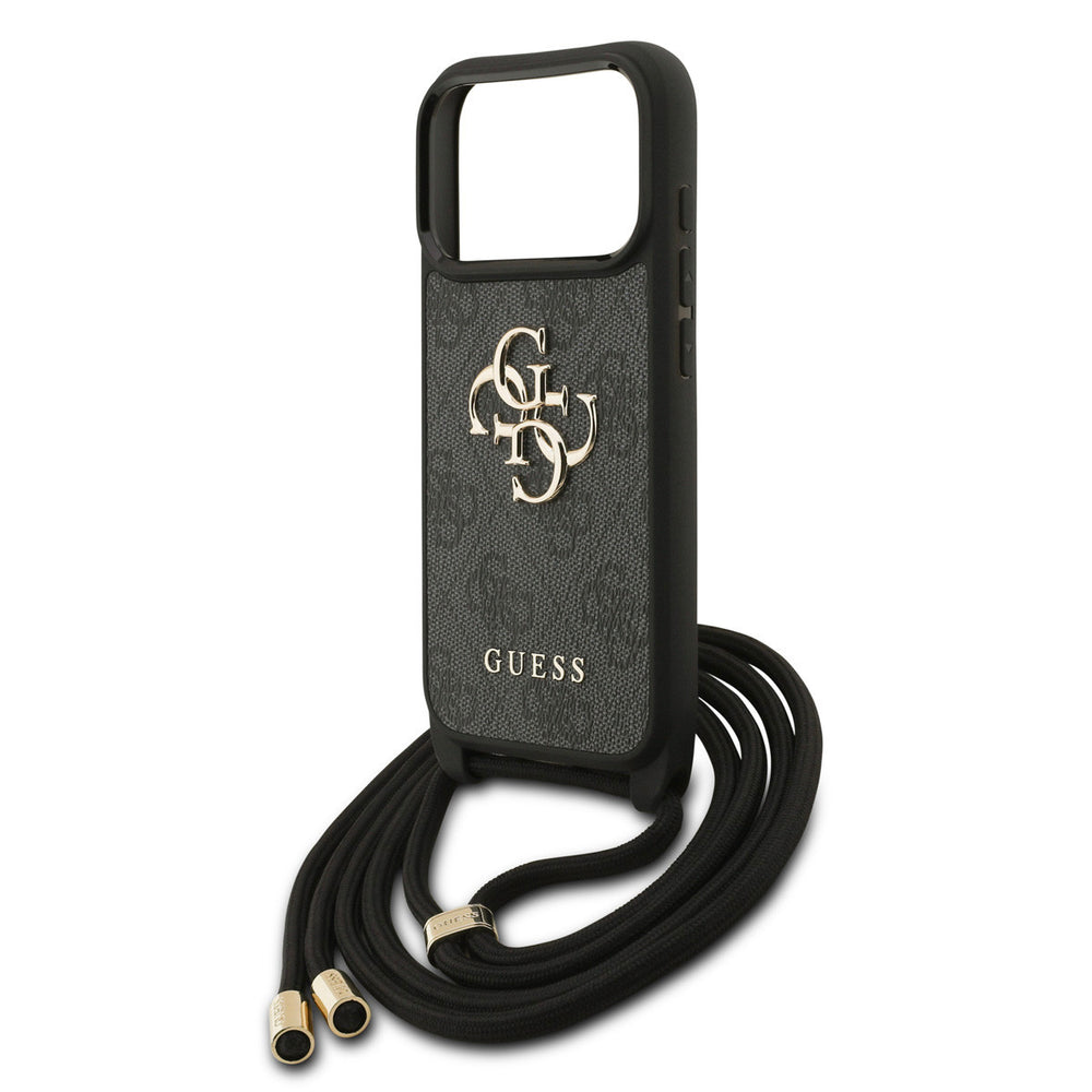 Guess iPhone 17 Pro Backcover hoesje - Crossbody 4G Big Logo - Cord Strap - Zwart-Hoesjes-Ilumina Benelux