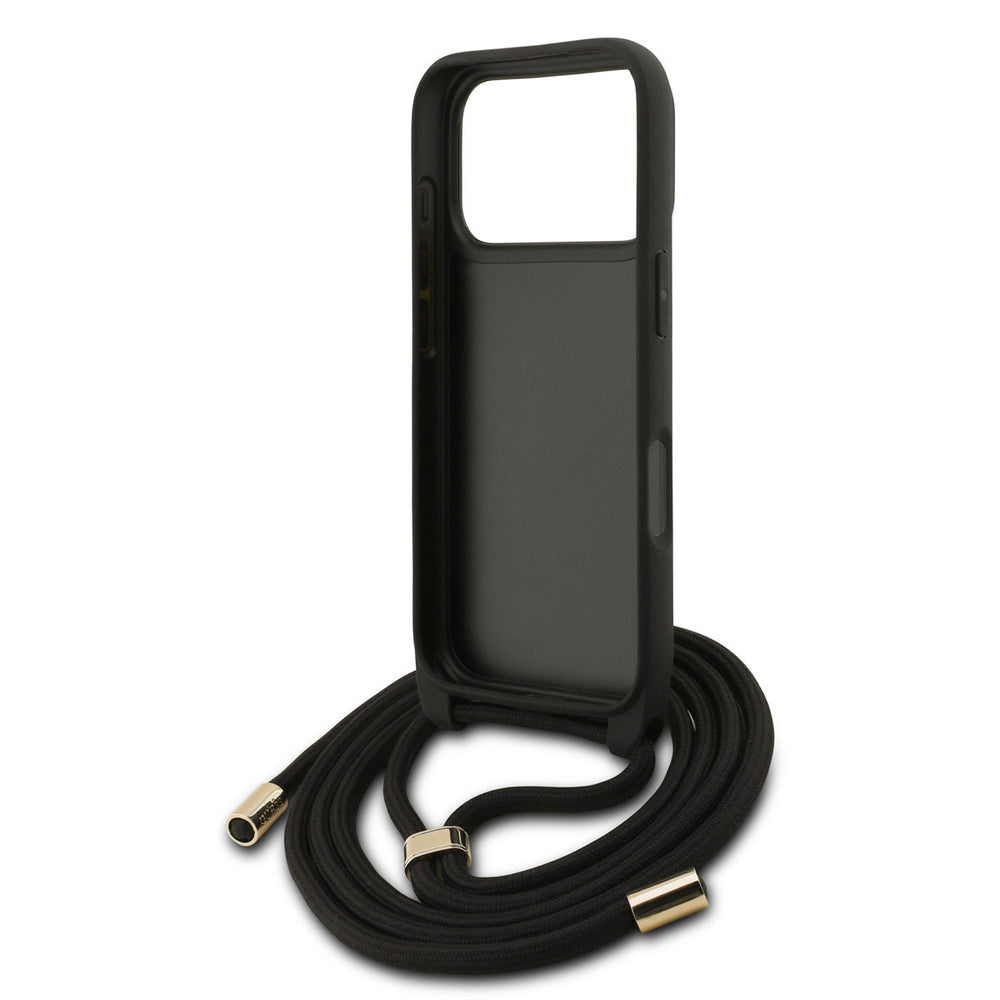 Guess iPhone 17 Pro Backcover hoesje - Crossbody 4G Big Logo - Cord Strap - Zwart-Hoesjes-Ilumina Benelux
