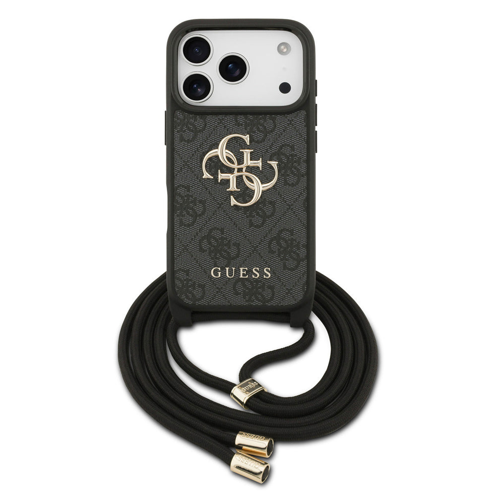 Guess iPhone 17 Pro Backcover hoesje - Crossbody 4G Big Logo - Cord Strap - Zwart-Hoesjes-Ilumina Benelux