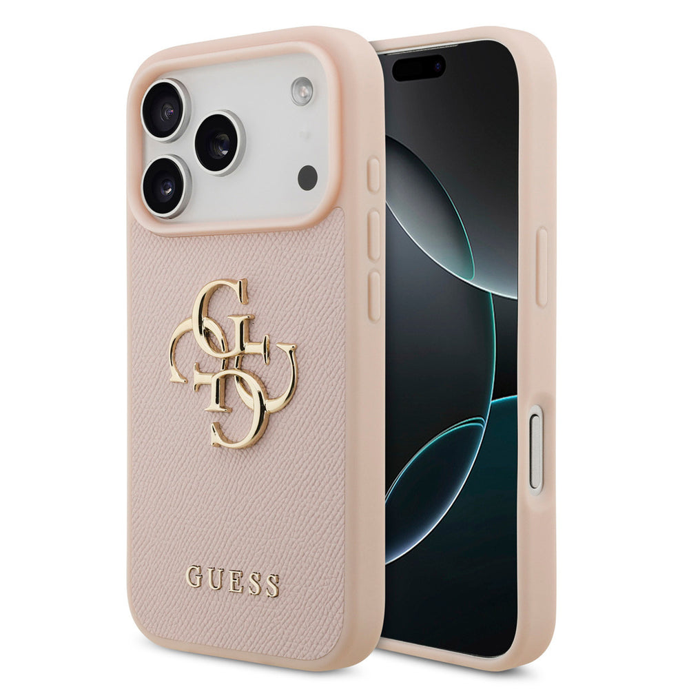 Guess iPhone 17 Pro Backcover hoesje - Grained - Big 4G Logo - Roze-Hoesjes-Ilumina Benelux