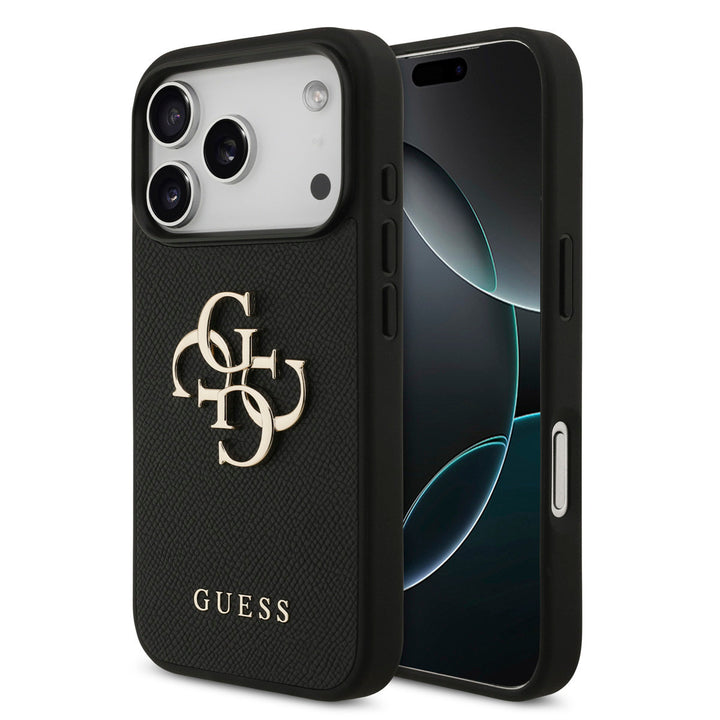 Guess iPhone 17 Pro Backcover hoesje - Grained - Big 4G Logo - Zwart-Hoesjes-Ilumina Benelux