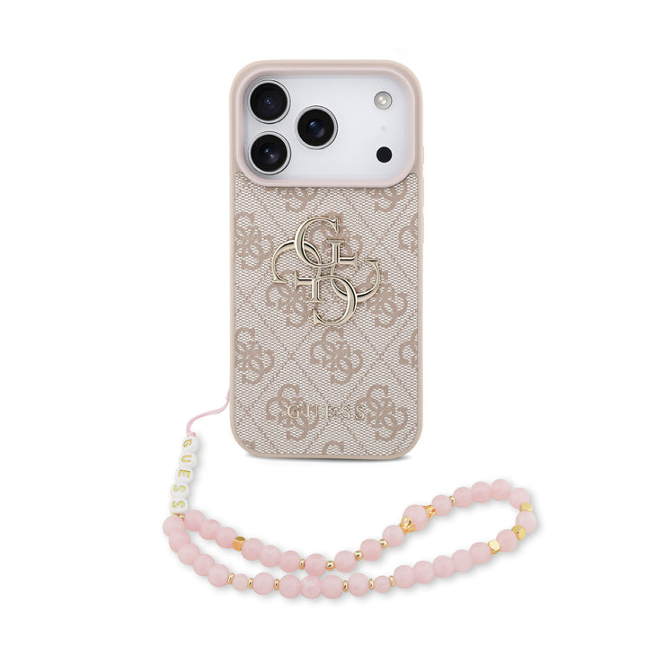 Guess iPhone 17 Pro Backcover hoesje - MagSafe - 4G Classic Logo With Strap - Roze-Hoesjes-Ilumina Benelux