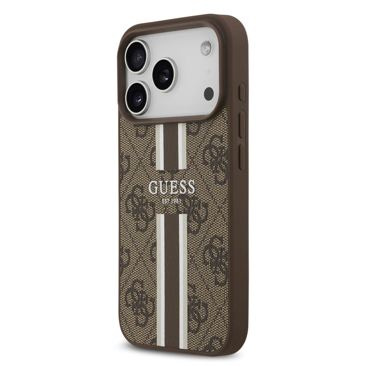 Guess iPhone 17 Pro Backcover hoesje - MagSafe - 4G Printed Stripes - Bruin-Hoesjes-Ilumina Benelux