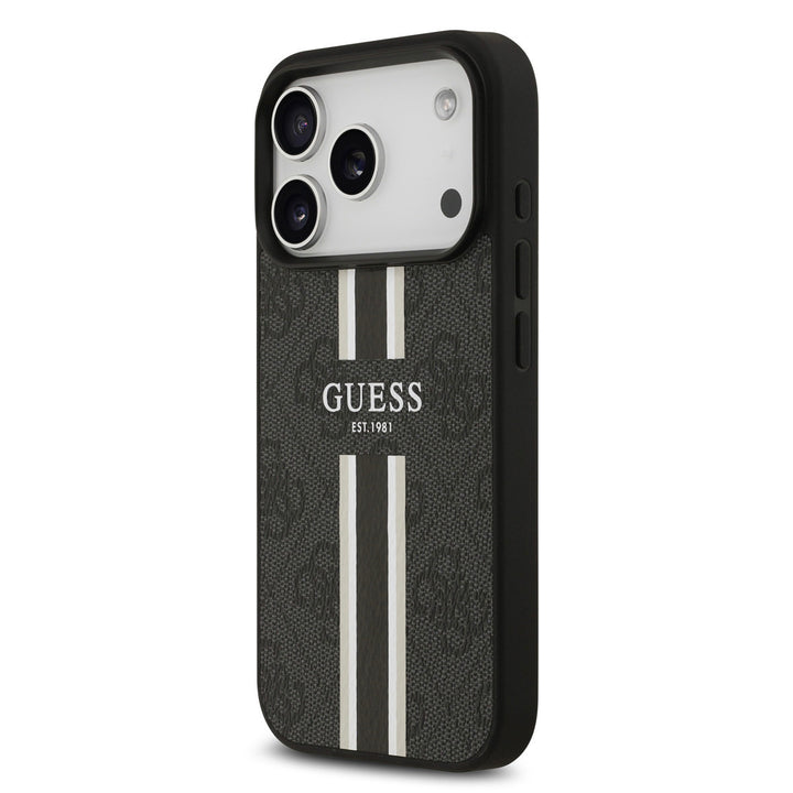 Guess iPhone 17 Pro Backcover hoesje - MagSafe - 4G Printed Stripes - Zwart-Hoesjes-Ilumina Benelux